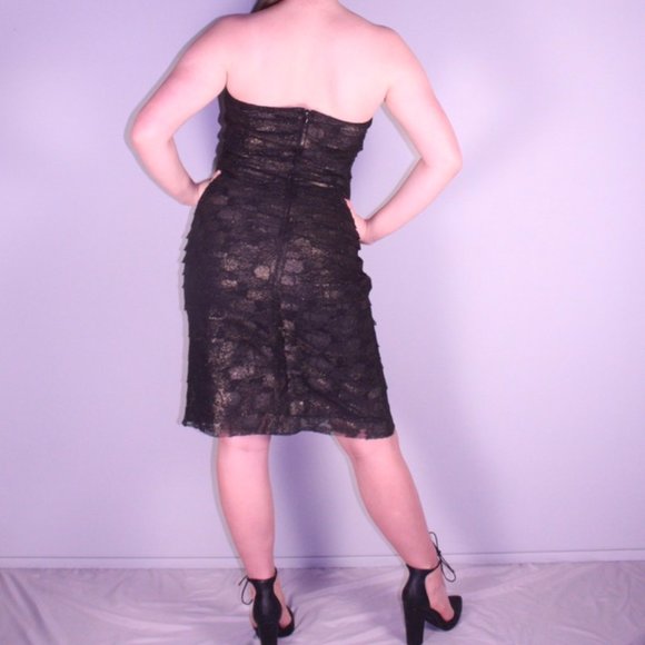 Black & Gold Ruffled Cocktail Dress - Picture 3 of 6